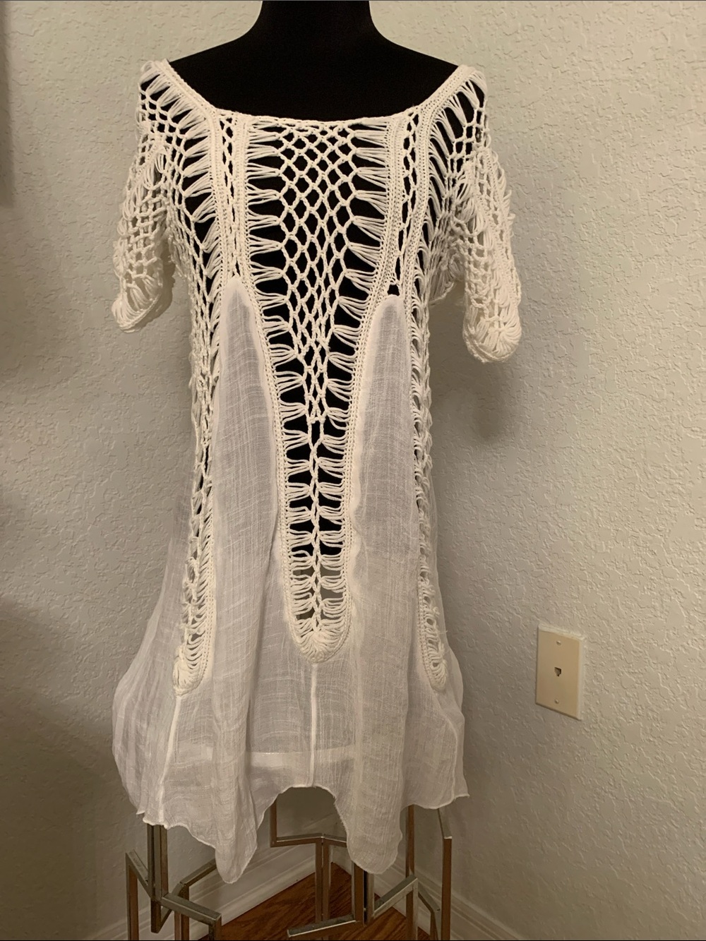 Surf Style White Crochet Knit Cover-Up Tunic Size M/L